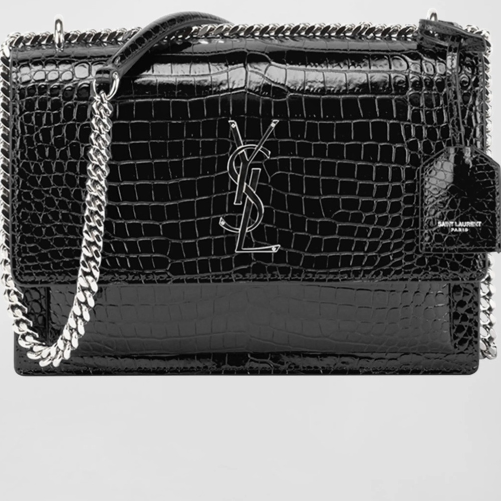Sunset Medium YSL Crossbody Bag in Croc-Embossed Leather